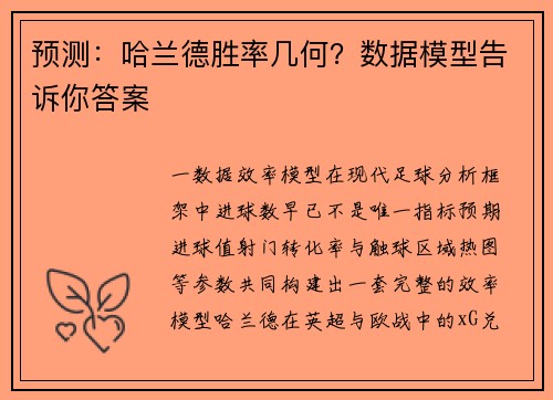预测：哈兰德胜率几何？数据模型告诉你答案